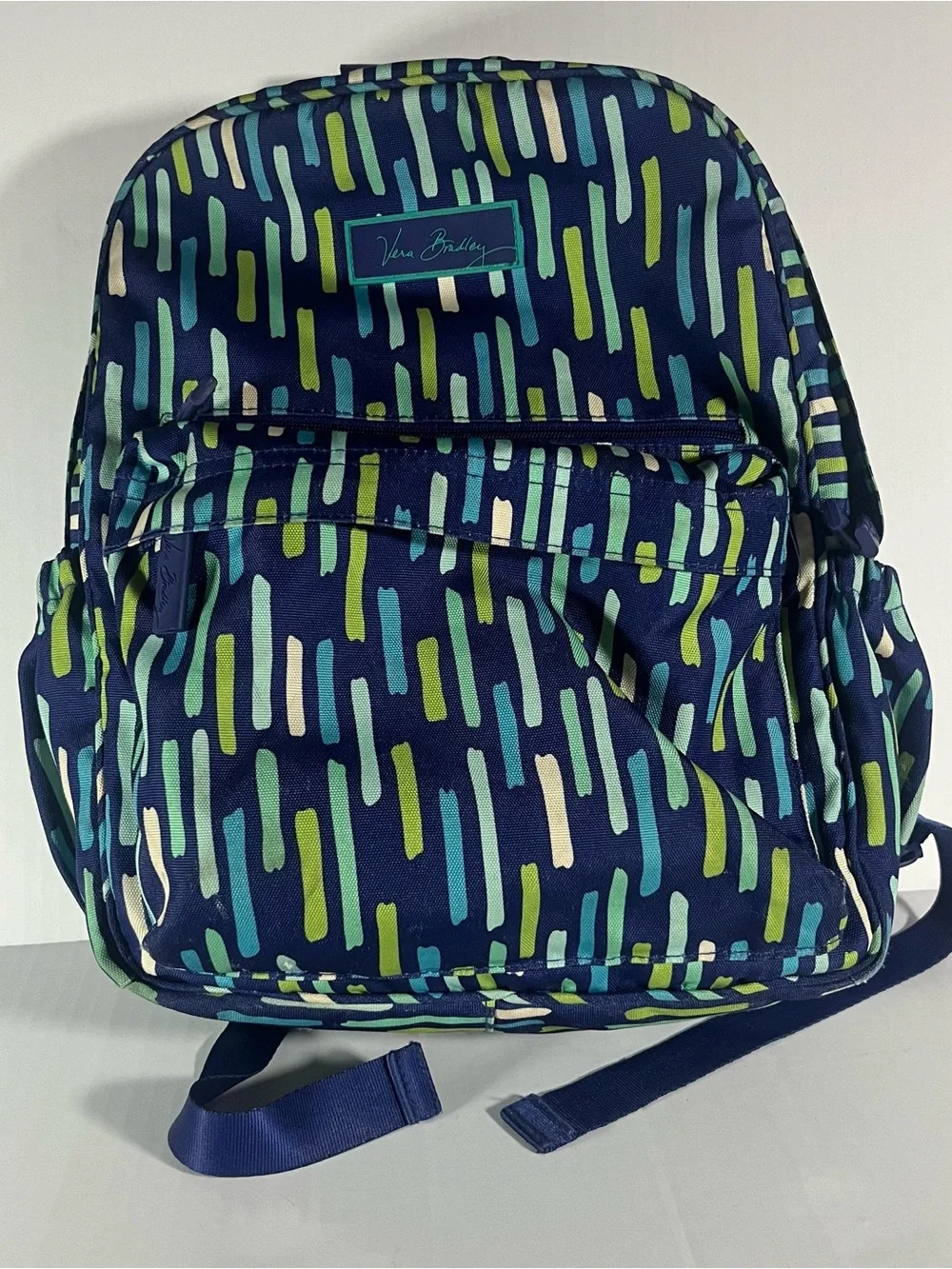 Vera Bradley Navy Backpack with Teal, Green & Cream Dash Print